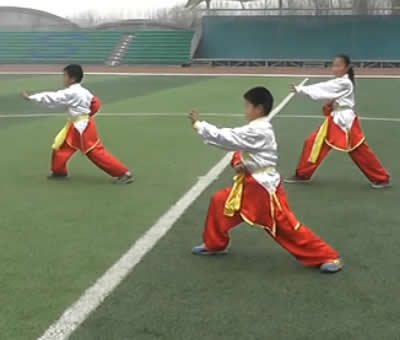 河南省登封市崇高路小学四年级演练少林五形八法拳32式